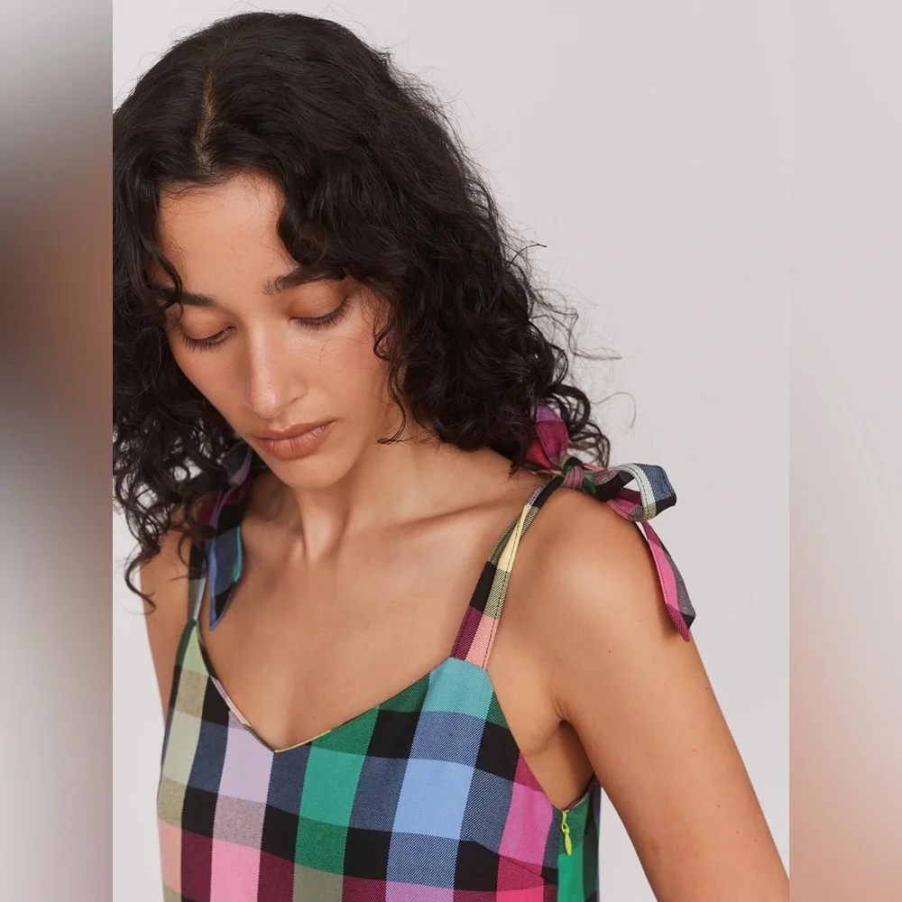 Lazy Oaf Checkmate Bow Strap Dress Rainbow Checkered L NWT Sold Out - Picture 6 of 15